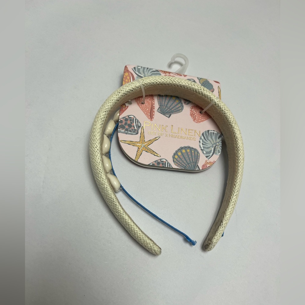 NWT ⚜️🐚⚜️ Pink Linen sea shells Hair Headband set of 2 - Picture 4 of 5